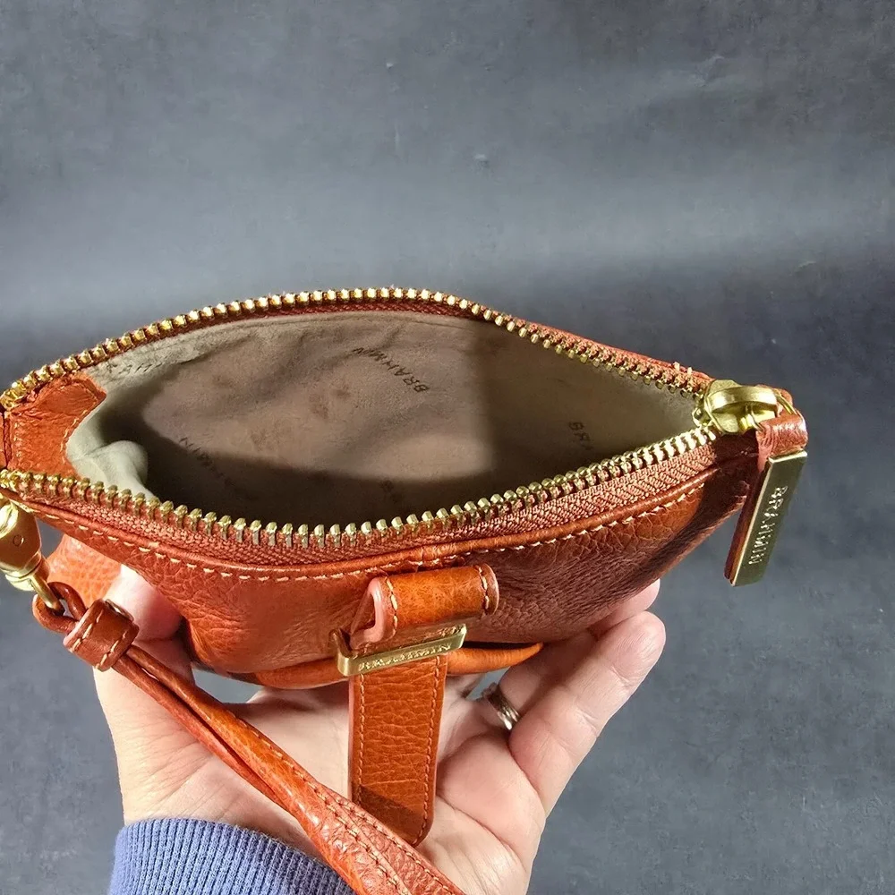 Brahmin Orange Leather Zippered Wristlet Purse Wallet